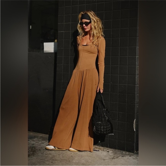 Free People Pants - FP Movement by FREE PEOPLE Hot Shot Wide leg onesie in Camel -S NWT